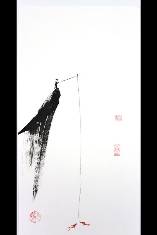 Peinture chinoise moderne - aquarelles sur papier de riz - Le pêcheur 2 1