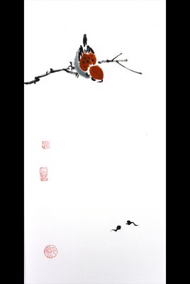 Peinture chinoise moderne - aquarelles sur papier de riz - Les oiseaux et les tétards Peinture chinoise moderne - aquarelles sur papier de riz - Les oiseaux et les tétards