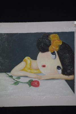 Peinture chinoise moderne sur Toile - Peinture à l'huile - La femme et la rose