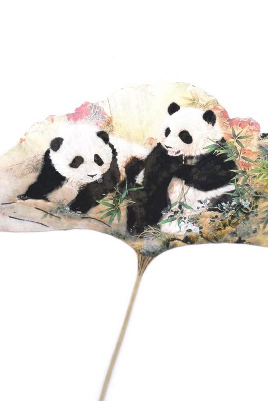 Peinture chinoise sur feuille d'arbre - Panda 3