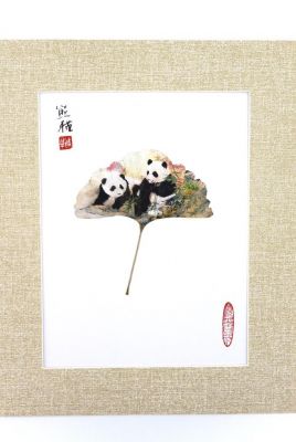 Peinture chinoise sur feuille d'arbre - Panda