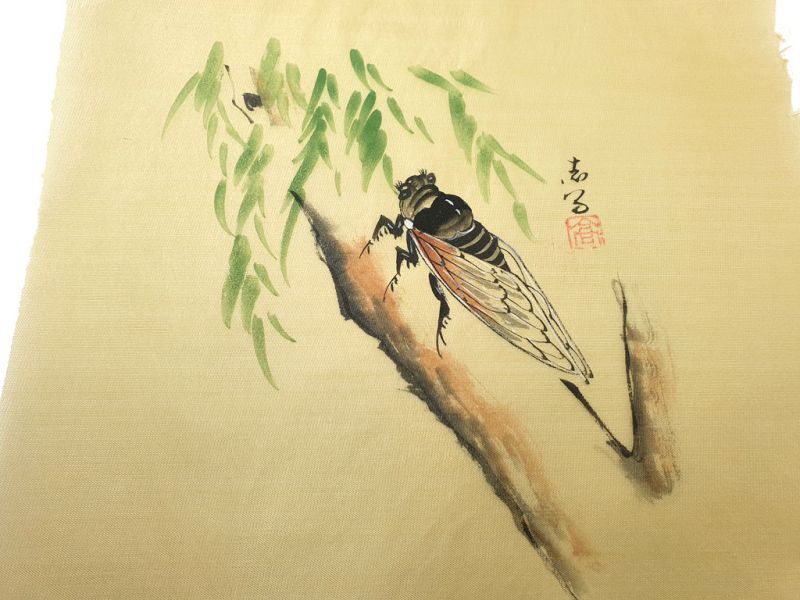 Peinture Chinoise sur soie à Encadrer - L'insecte sur l'arbre 2