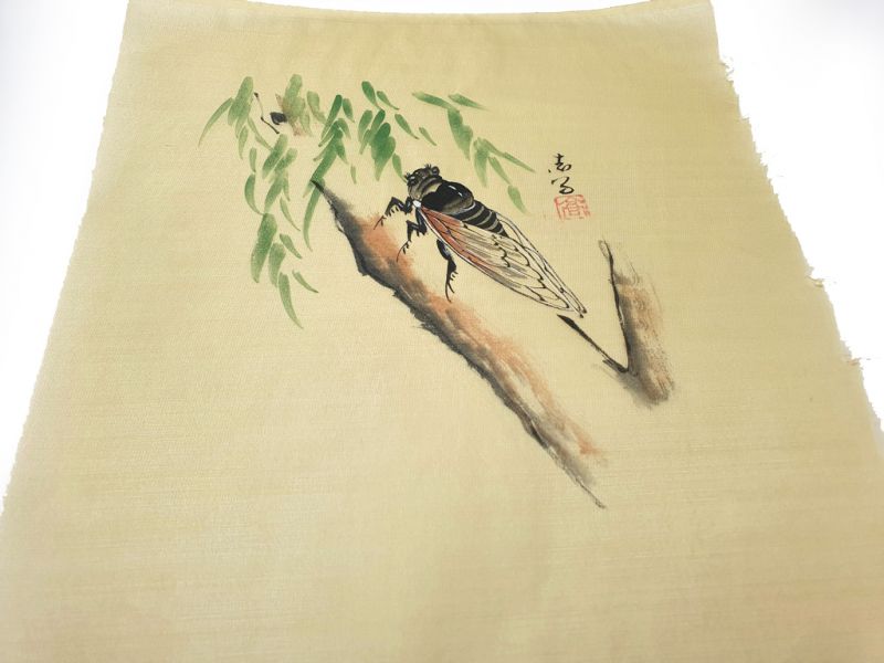 Peinture Chinoise sur soie à Encadrer - L'insecte sur l'arbre 3