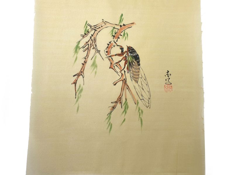 Peinture Chinoise sur soie à Encadrer - L'insecte sur la branche 1