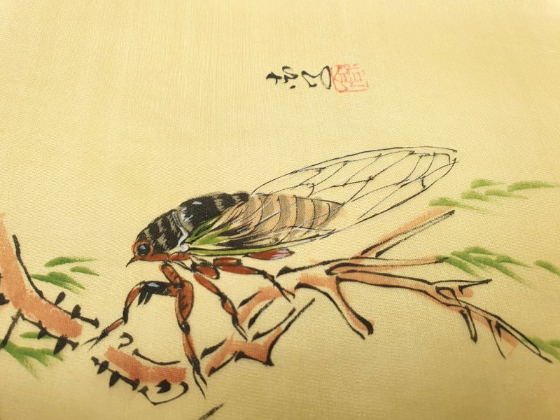 Peinture Chinoise sur soie à Encadrer - L'insecte sur la branche 3
