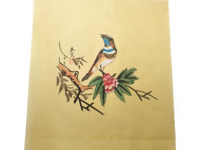 Peinture Chinoise sur soie à Encadrer - L'oiseau sur la fleur