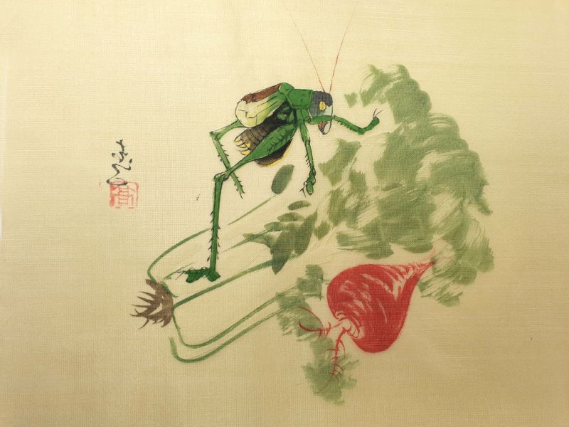 Peinture Chinoise sur soie à Encadrer - Le grillon 2