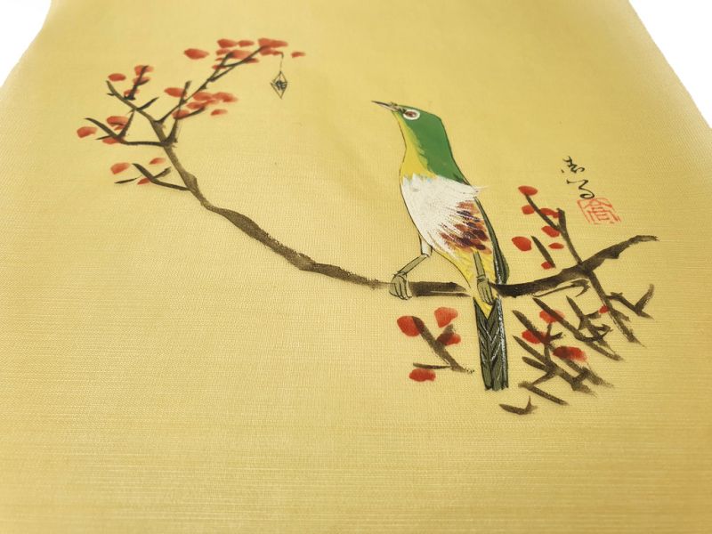 Peinture Chinoise sur soie à Encadrer - Le pivert sur l'arbre 3