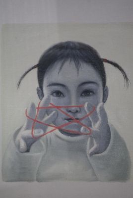 Peinture chinoise sur Toile - Artiste Contemporain Zhu Yiyong - Le bébé et l'étoile rouge Peinture chinoise sur Toile - Artiste Contemporain Zhu Yiyong - Le bébé et l'étoile rouge