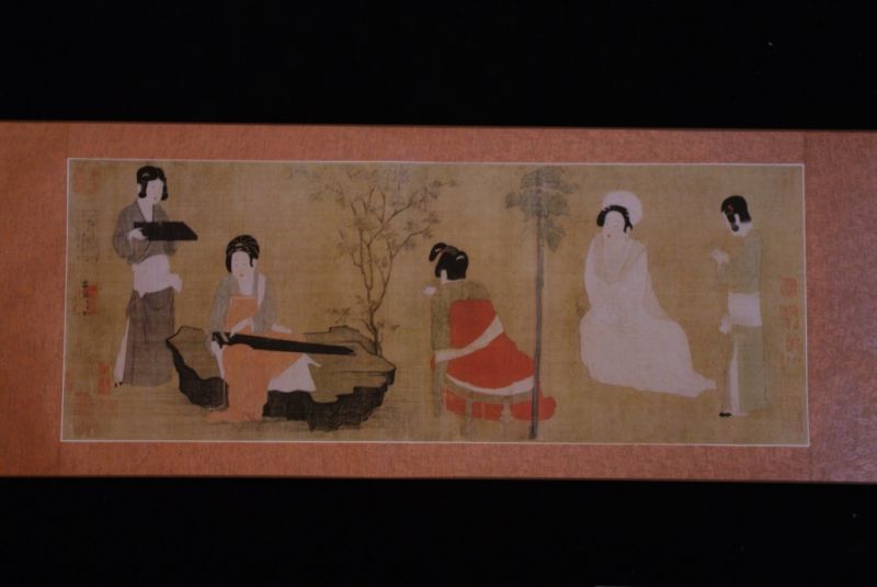 Peinture Chinoise Zhou Fang Cinq lettrés Jouant du Luth et buvant du Thé 1