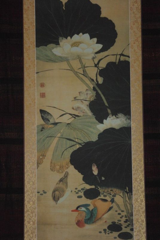 Peinture sur soie le canard et le lotus 2