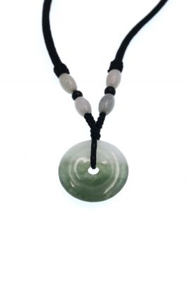 Pendentif Disque Bi en Jade - Vert et Blanc