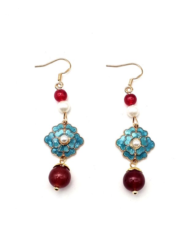 Pendientes de esmalte chino - Cloisonné - Flor 1