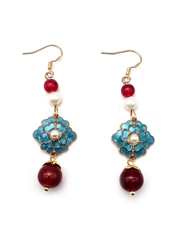 Pendientes de esmalte chino - Cloisonné - Flor 2