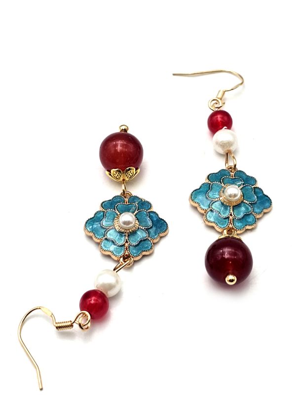 Pendientes de esmalte chino - Cloisonné - Flor 4