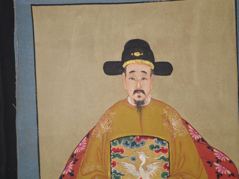 Pequeña Pareja de ancestros Chinos Pintura China Amarillo 4