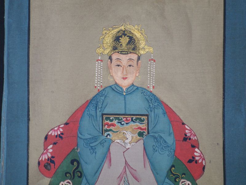 Pequeña Pareja de ancestros Chinos Pintura China Azul Celeste 3