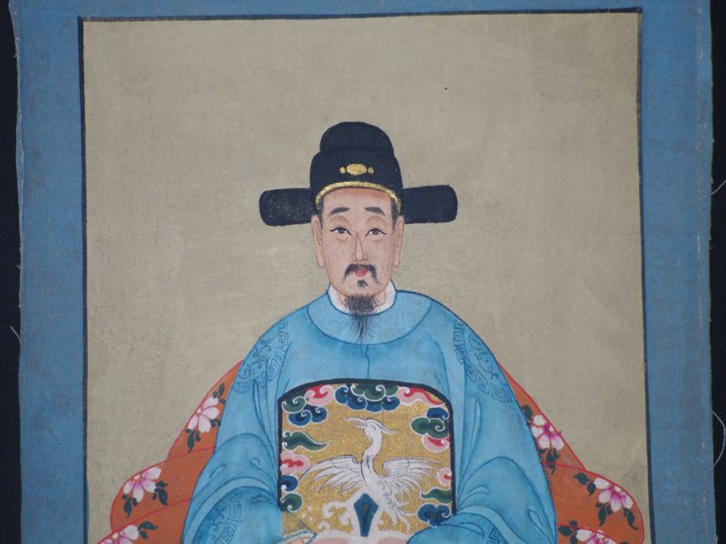 Pequeña Pareja de ancestros Chinos Pintura China Azul Real 4