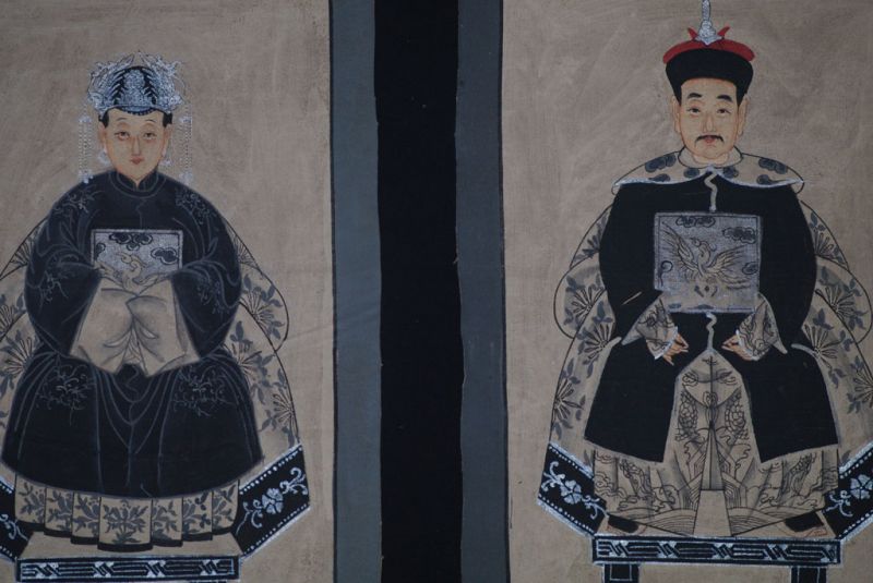 Pequeña Pareja de ancestros Chinos Pintura China Moderno 2 2