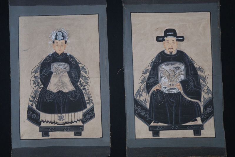 Pequeña Pareja de ancestros Chinos Pintura China Moderno 1