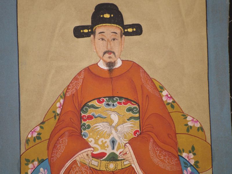 Pequeña Pareja de ancestros Chinos Pintura China Naranja 4