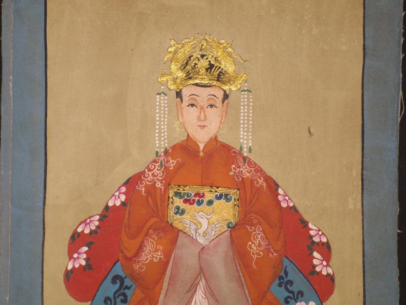 Pequeña Pareja de ancestros Chinos Pintura China Naranja 3