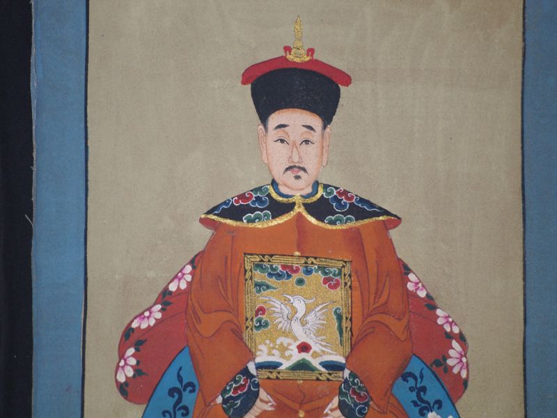 Pequeña Pareja de ancestros Chinos Pintura China Naranja 4