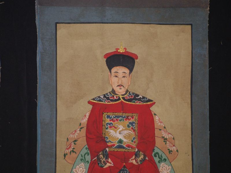 Pequeña Pareja de ancestros Chinos Pintura China Rojo 2