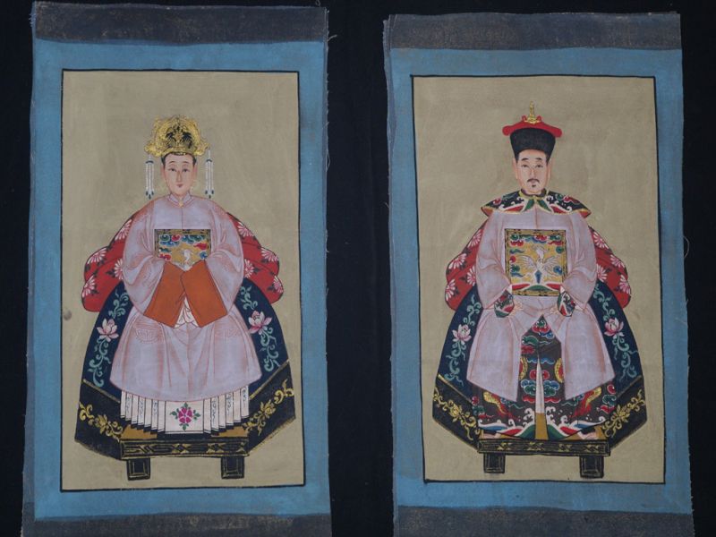 Pequeña Pareja de ancestros Chinos Pintura China Violeta 1