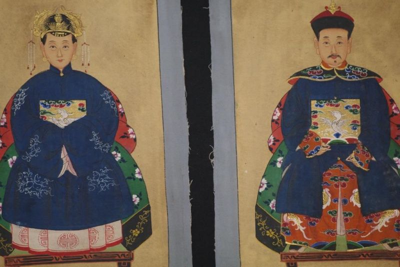 Pequeña Pareja de Emperador - Dinastía Qing - Azul Marino 2