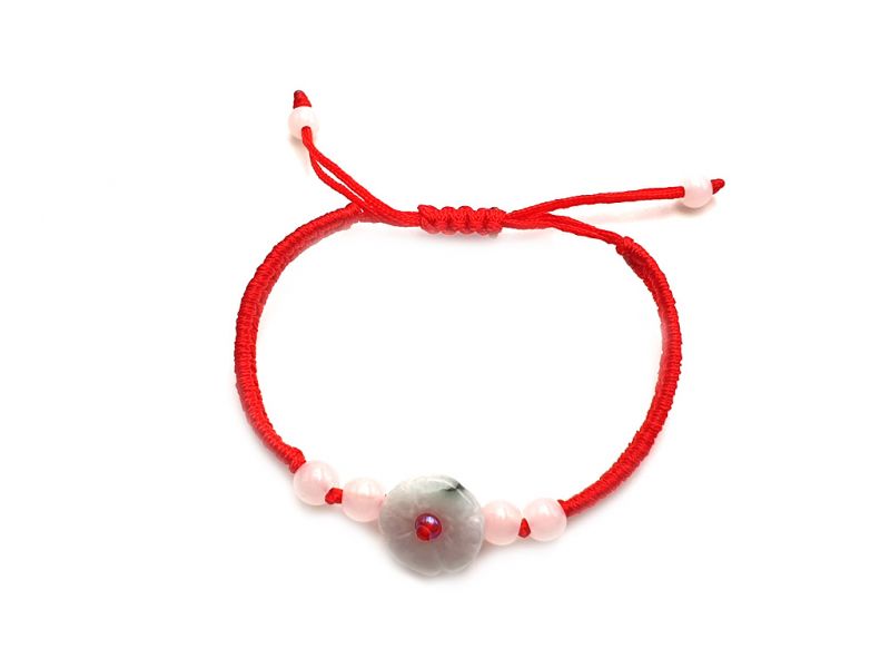 Pequeña Pulsera de Jade Flor de jade - cordón rojo 1