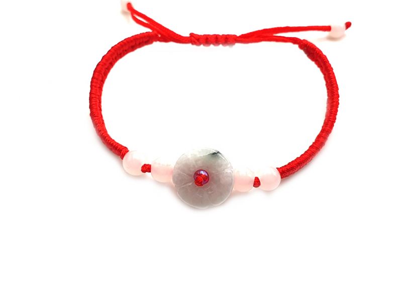 Pequeña Pulsera de Jade Flor de jade - cordón rojo 2