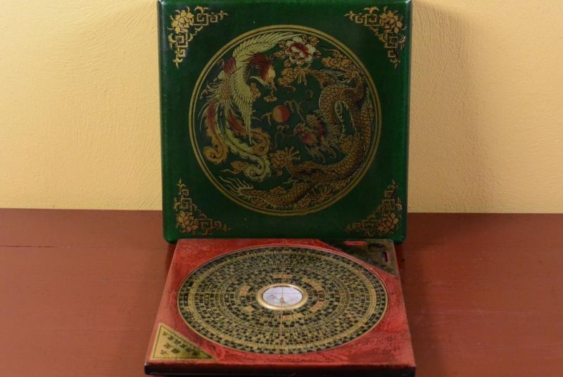 Pequeño Brújula Feng Shui Verde / Dragón y Phoenix 1