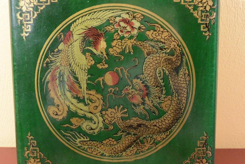 Pequeño Brújula Feng Shui Verde / Dragón y Phoenix 3