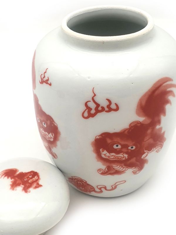 Pequeño Jarrón Chino Colorido - Porcelana - Leones de Fu 4