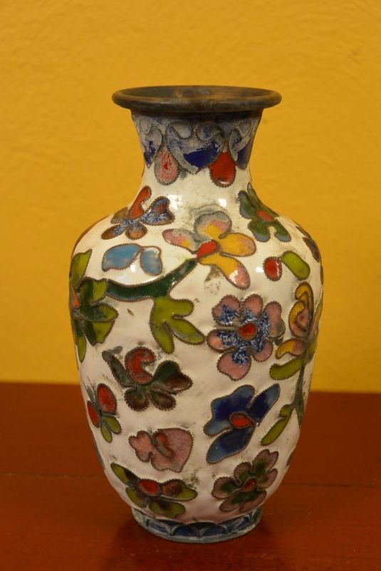 Pequeño Jarrón de Cloisonné Blanco Flores 3