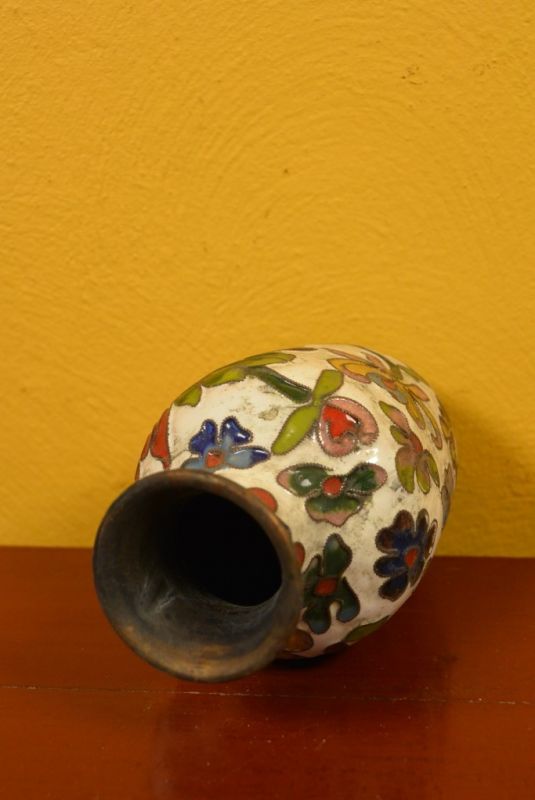 Pequeño Jarrón de Cloisonné Blanco Flores 4