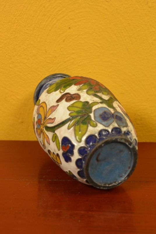 Pequeño Jarrón de Cloisonné Blanco Flores 5