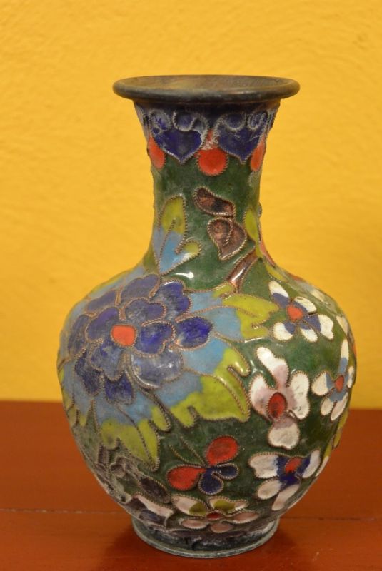 Pequeño Jarrón de Cloisonné Verde Flores 3