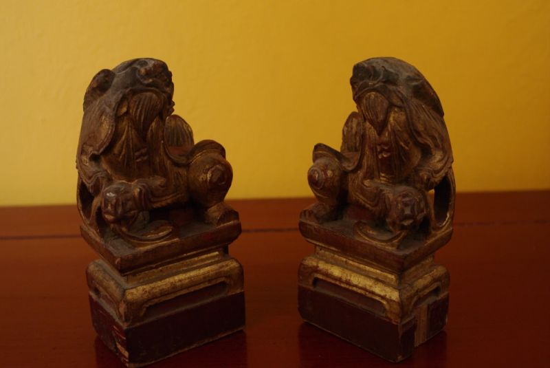 Pequeño par de Leones de Buda Antigua 1
