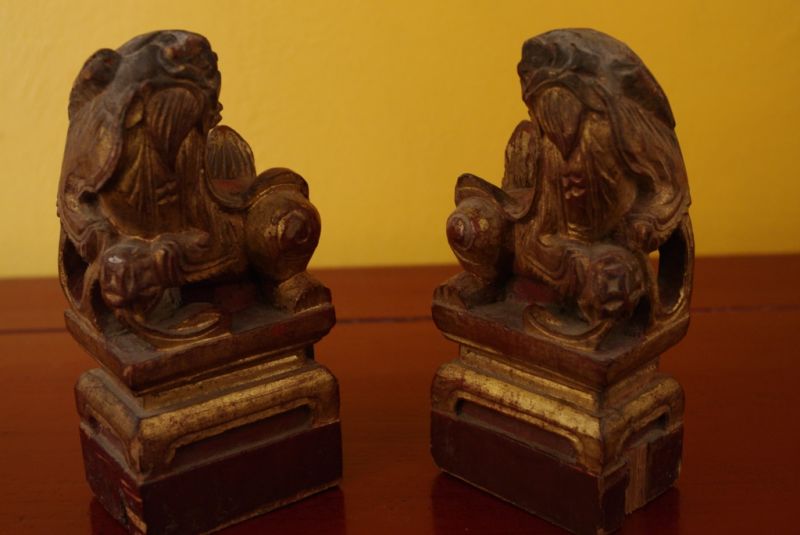 Pequeño par de Leones de Buda Antigua 2