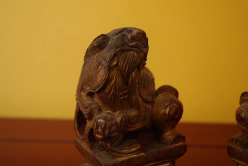Pequeño par de Leones de Buda Antigua 3