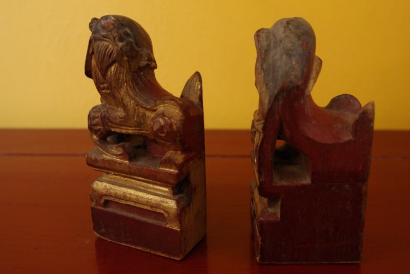 Pequeño par de Leones de Buda Antigua 4