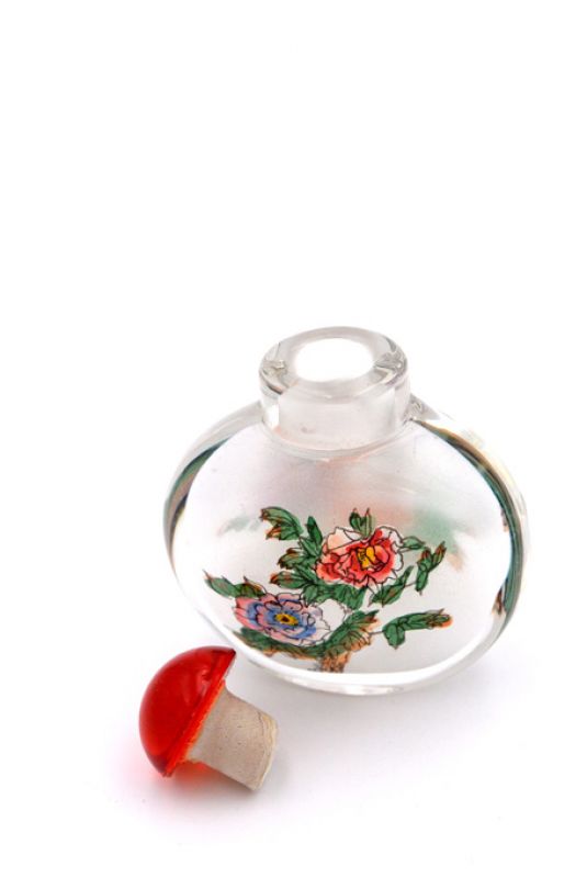 Pequeño Tabaquera en Vidrio - Artista chino - Flores 4