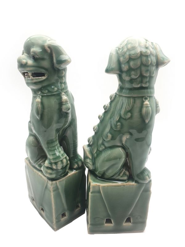 Perros de Fu de porcelana Celadon Verde 4