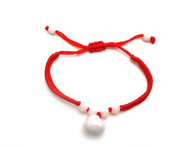 Petit Bracelet en Jade véritable Catégorie A - Grosse perle de jade - Cordon rouge