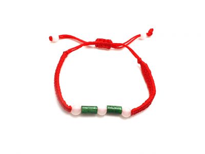 Petit Bracelet en Jade véritable Catégorie B -2 tubes en jade - Cordon rouge