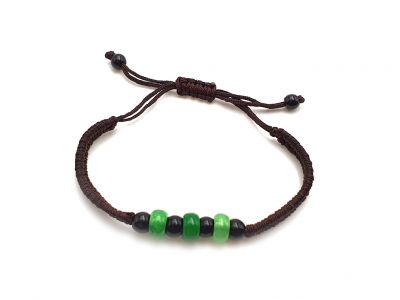 Petit Bracelet en Jade véritable Catégorie B - 3 disques de jade - Cordon marron Petit Bracelet en Jade véritable Catégorie B - 3 disques de jade - Cordon marron