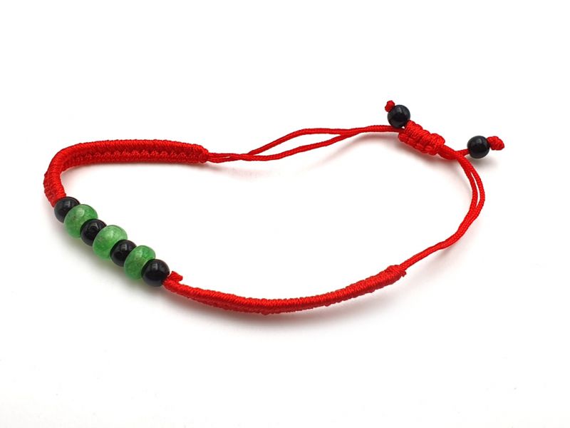 Petit Bracelet en Jade véritable Catégorie B -3 disques de jade - Cordon rouge 4
