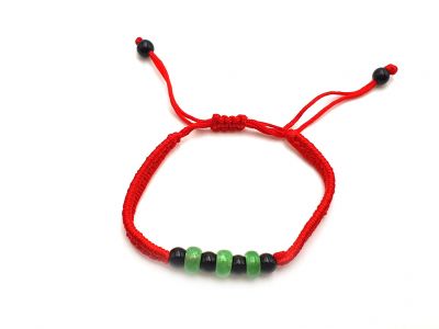 Petit Bracelet en Jade véritable Catégorie B -3 disques de jade - Cordon rouge Petit Bracelet en Jade véritable Catégorie B -3 disques de jade - Cordon rouge